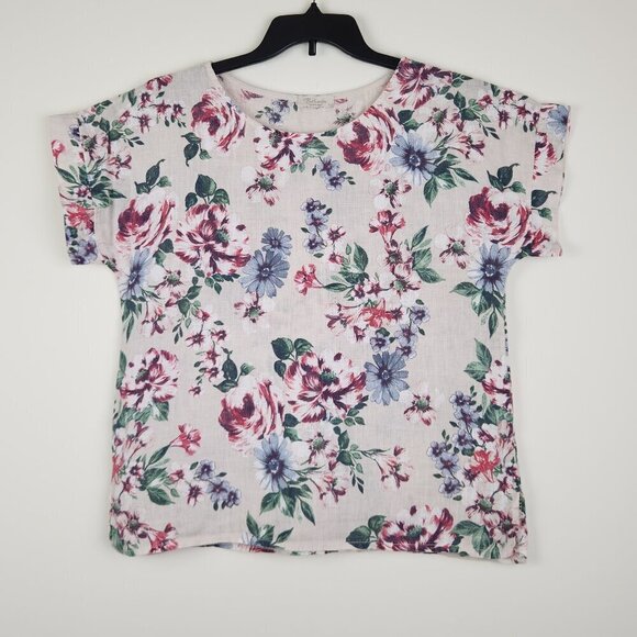 Bellambia Tops - Bellambia Made in Italy Size S Linen Floral Short Sleeve Relaxed Fit Top Blouse